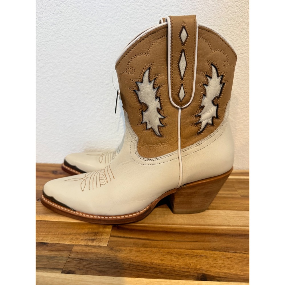 IDYLLWIND WOMENS THUNDERBIRD WESTERN BOOTS Ankle Boots White Tan Leather 7.5
